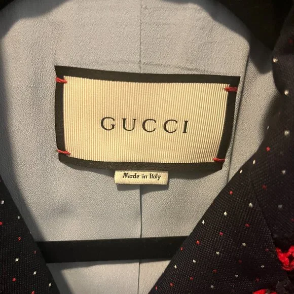 Gucci Navy Blue Dotted Contrast Trim Detail Blazer - Picture 4 of 5